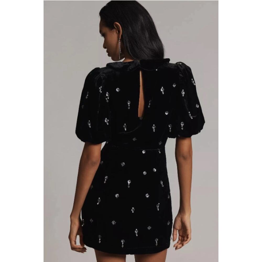Anthropologie Maeve Black Velvet Embellished Mini Dress Size 2 NEW - Picture 2 of 10